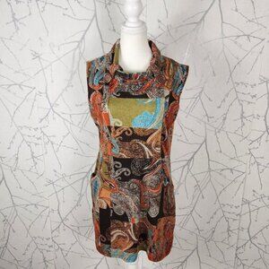 Papillon Colorful Artsy Paisley Print Knit Cowl Neck Sleeveless Dress